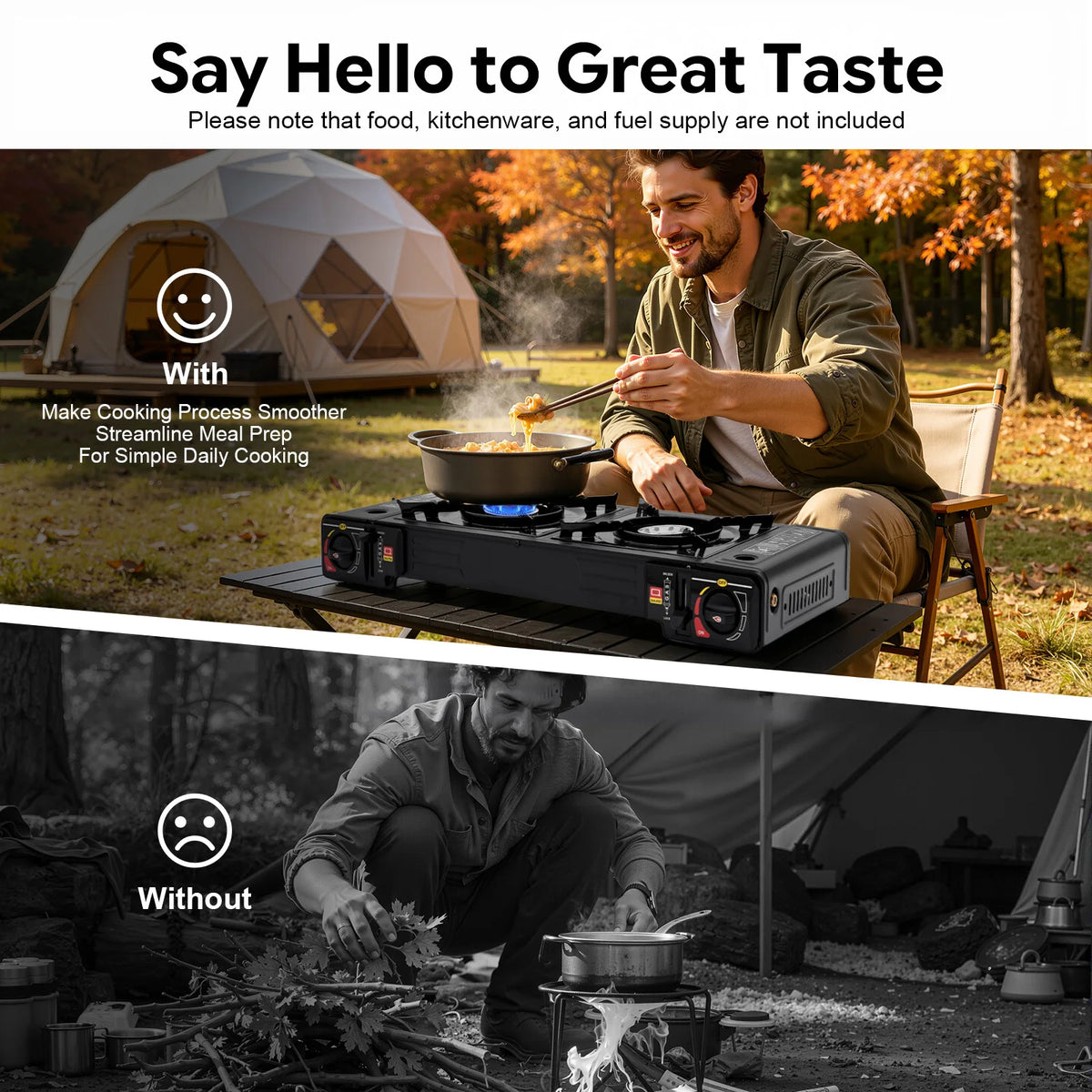 Portable Dual-Burner Propane Camping Stove with Piezo Ignition