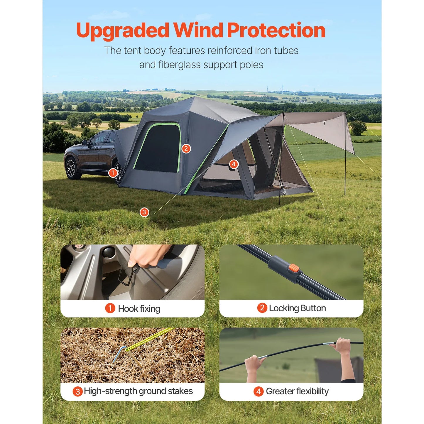 SucceBuy SUV Tent for Camping Waterproof Spacious Double Layer Design Shade Awning