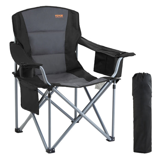 Padded Portable Camping Chair with Lumbar Support & Side Pockets