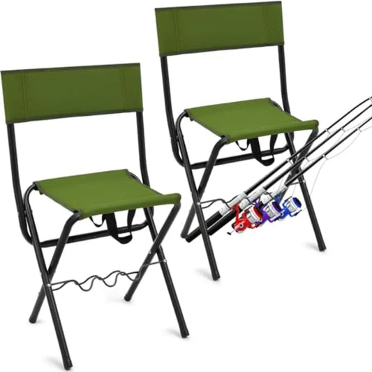 2 Pcs Summer Folding Fishing Chair with Rod Holder Camping Chairs for Adults