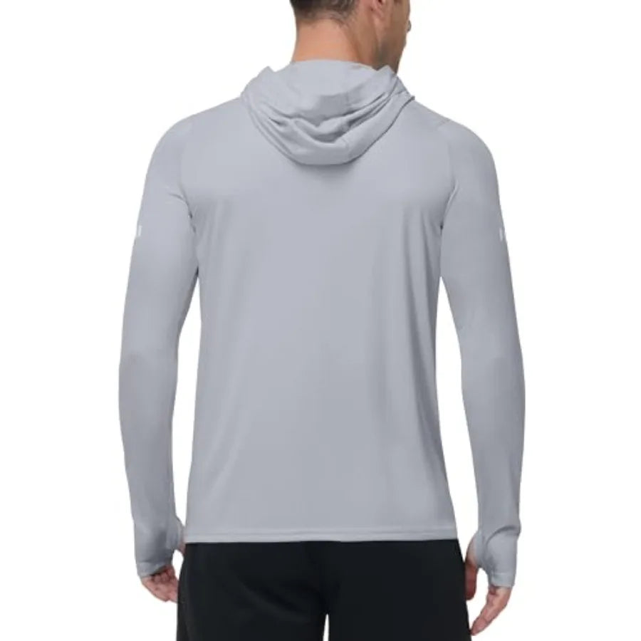 Mens UPF 50+ Sun Protection Hoodie, UV Long Sleeve Fishing Shirts, Outdoor Swim Hiking Running Workout Rash Guard