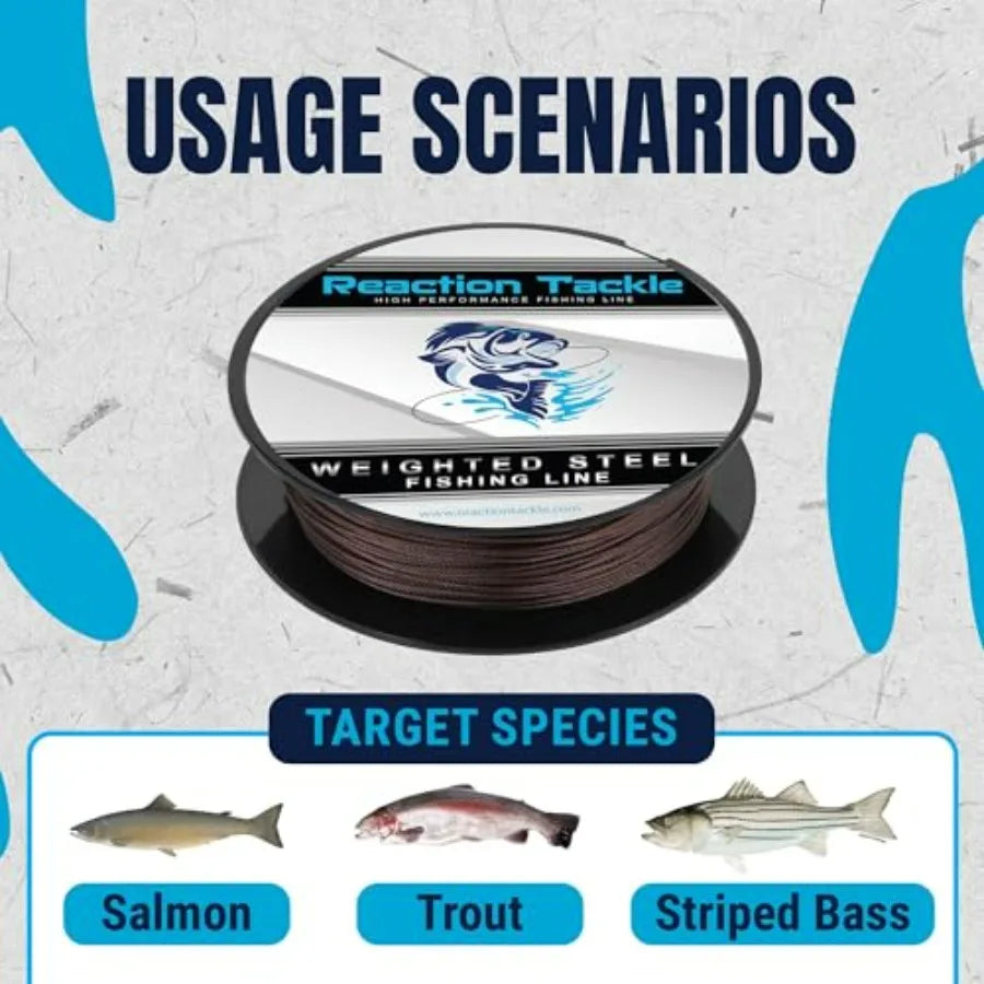 Reaction Tackle Weighted Stainless Steel Trolling Line 45LB Premium