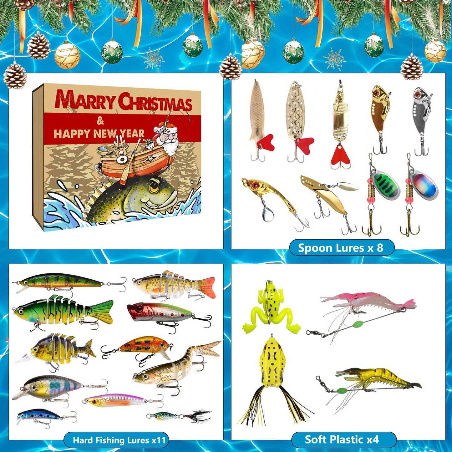 1 Set of 2025 Advent Calendar Fishing Holiday Countdown, 24-Piece Lure Series
