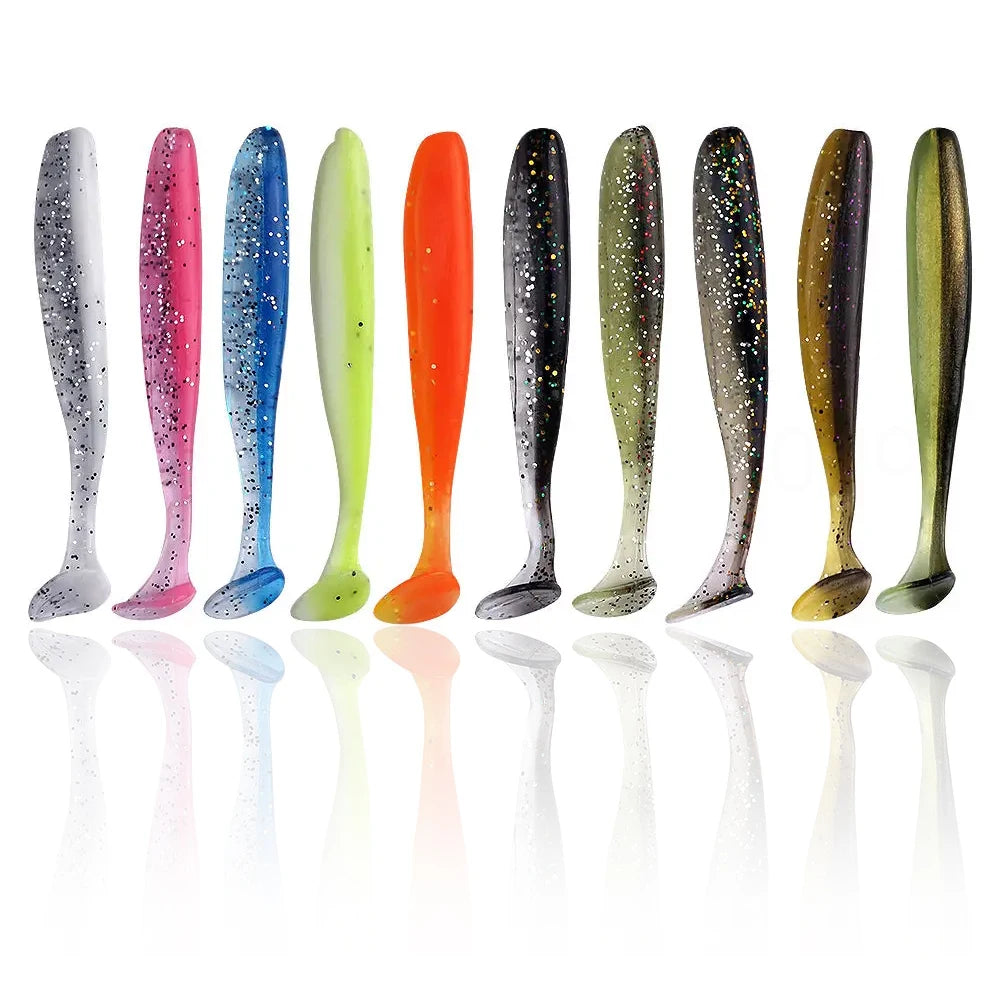 10Pcs 9cm Fishing Lures T Tail Worm Soft Bait Paddle Tail Swim Baits for Bass Trout Freshwater Saltwater