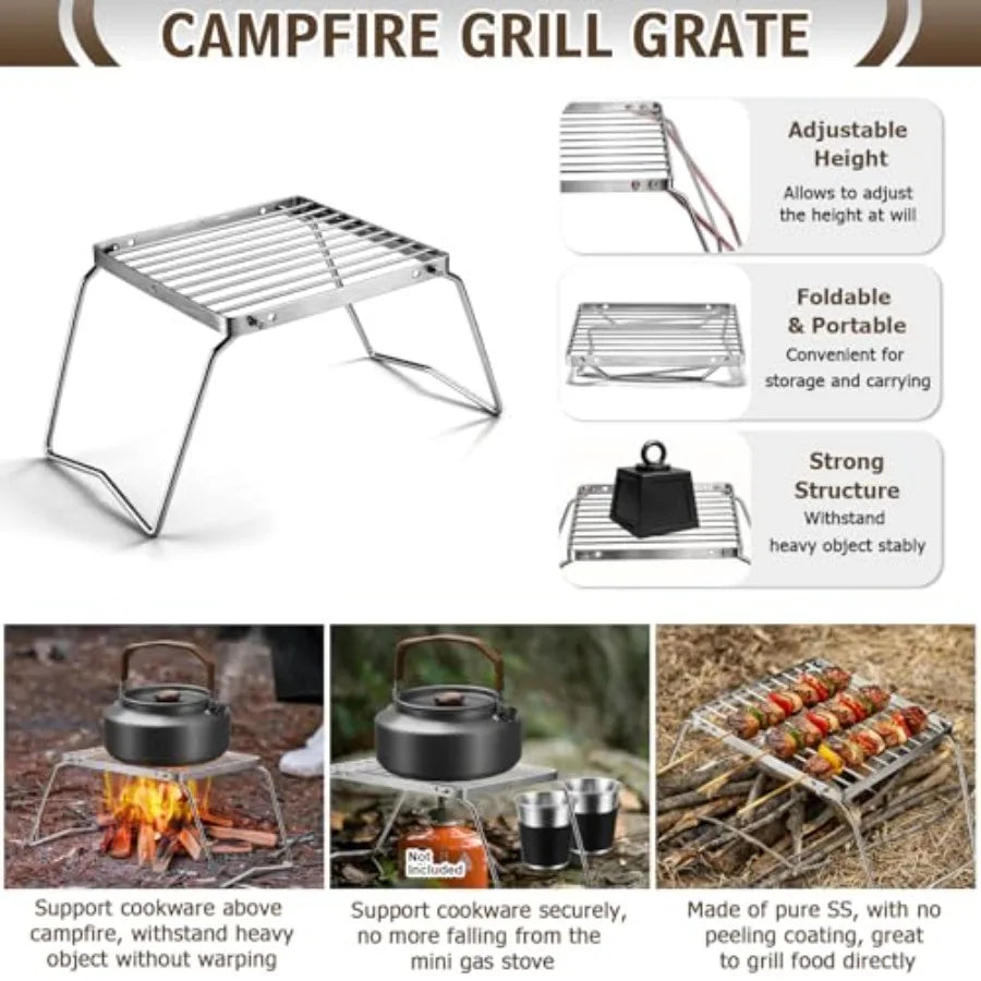 18-Piece Nonstick Camping Cookware Mess Kit with Kettle & Mini Grill