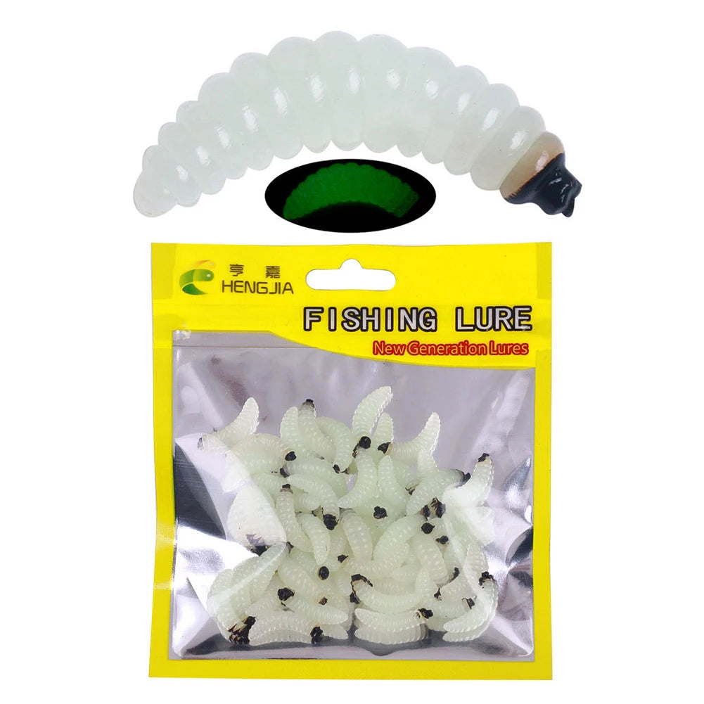 50Pcs 24mm Artificial Bread Worm Baits Maggot Grub Soft Fishing Lure
