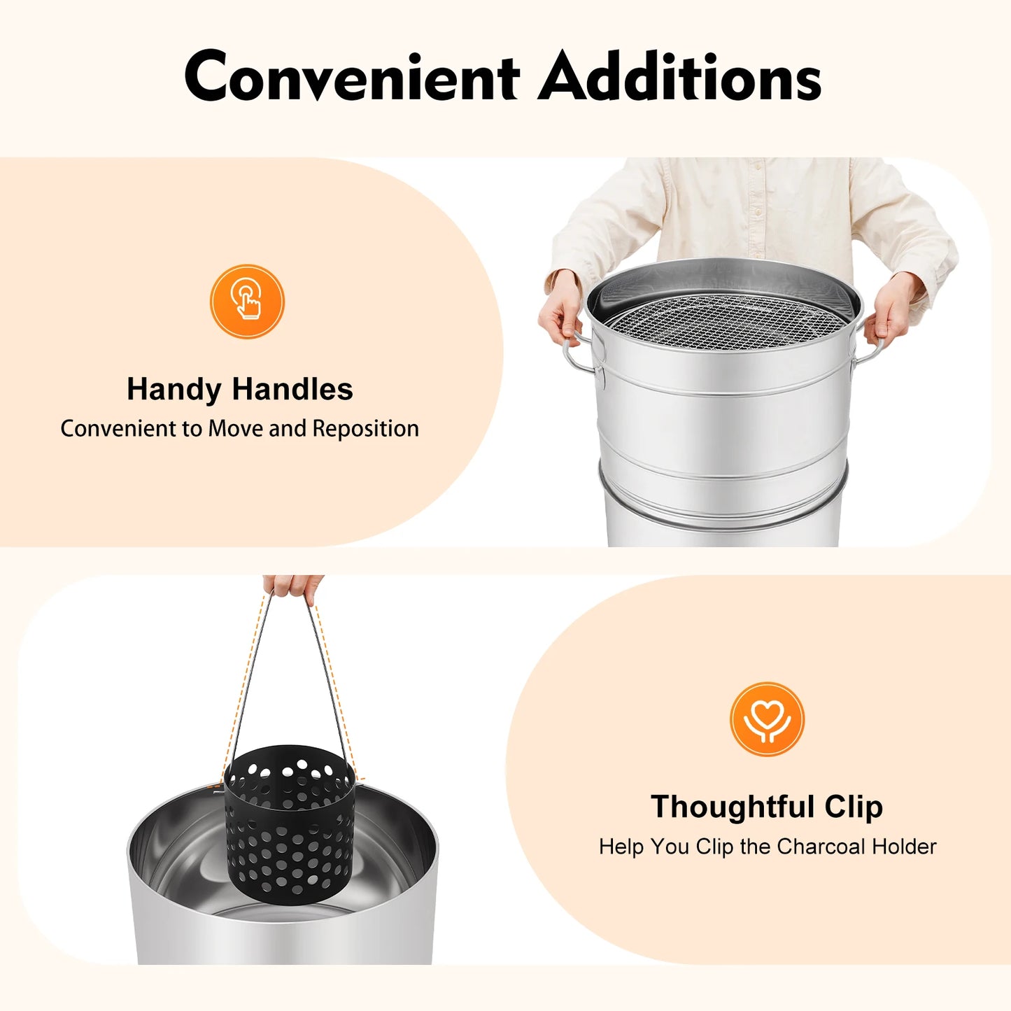 Charcoal Barbecue Grill Portable Outdoor- 360° Even Heating Stainless Steel