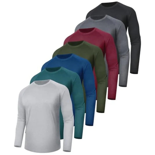 7 Pack Long Sleeve Shirts for Men - Quick Dry Moisture Wicking Sun Protection UV UPF T-Shirts for Fishing