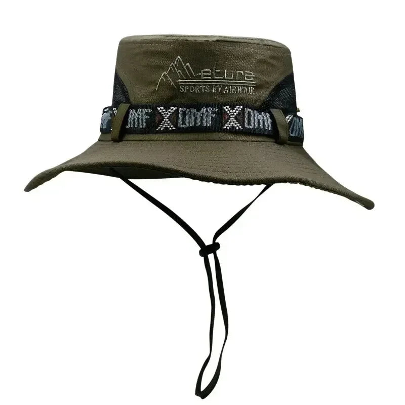 Summer Men Bucket Hat Outdoor UV Protection Wide Brim Hiking Hat Mesh Fisherman Hat