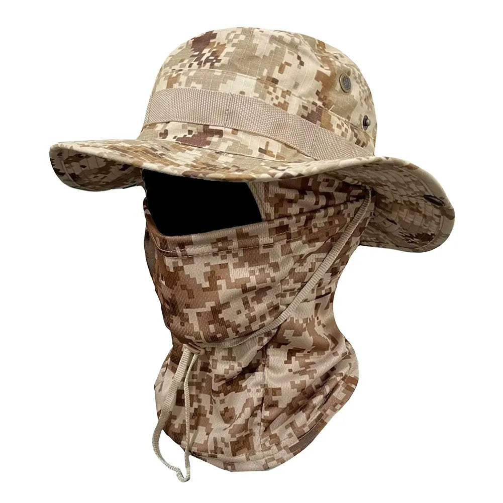 Sun Hat Balaclava Full Face Mask Set Wide Brim Bucket Hat Sun Protection Fishing Cap for Men Women Fishing Hiking Camping