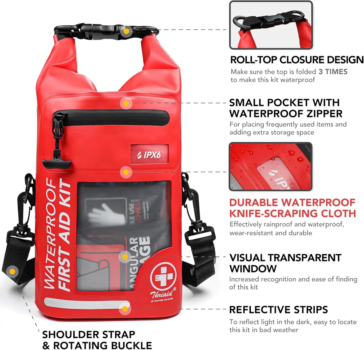 250-Piece Waterproof First Aid Kit with Reflective Dry Bag for Boating, Camping, Fishing & Outdoor Emergencies