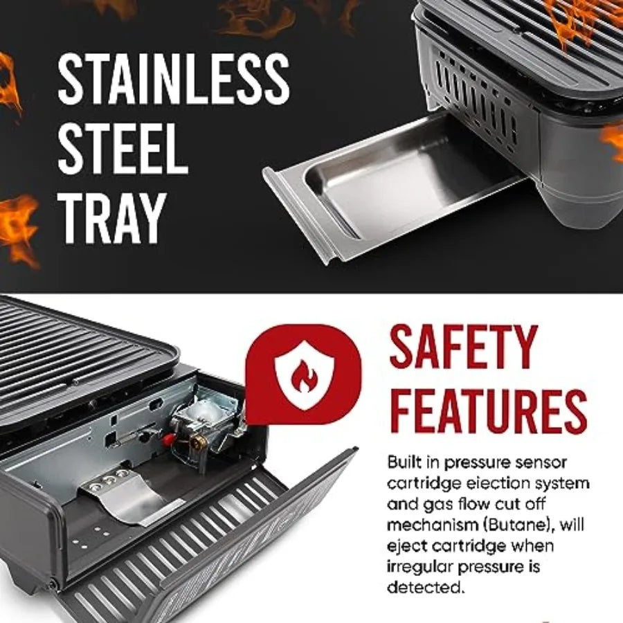 Dual Fuel Portable Camping Grill Stove Propane Butane with Carrying Case Stainless Steel