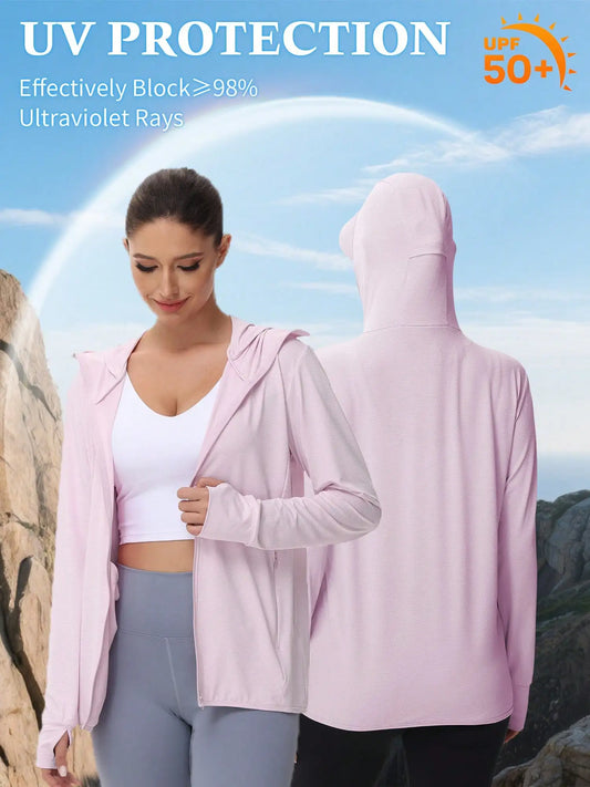 Women's UPF 50+ Lightweight Breathable Sun Protection Jacket, Outdoor Hooded Thin Fishing Shirt For Summer Sports