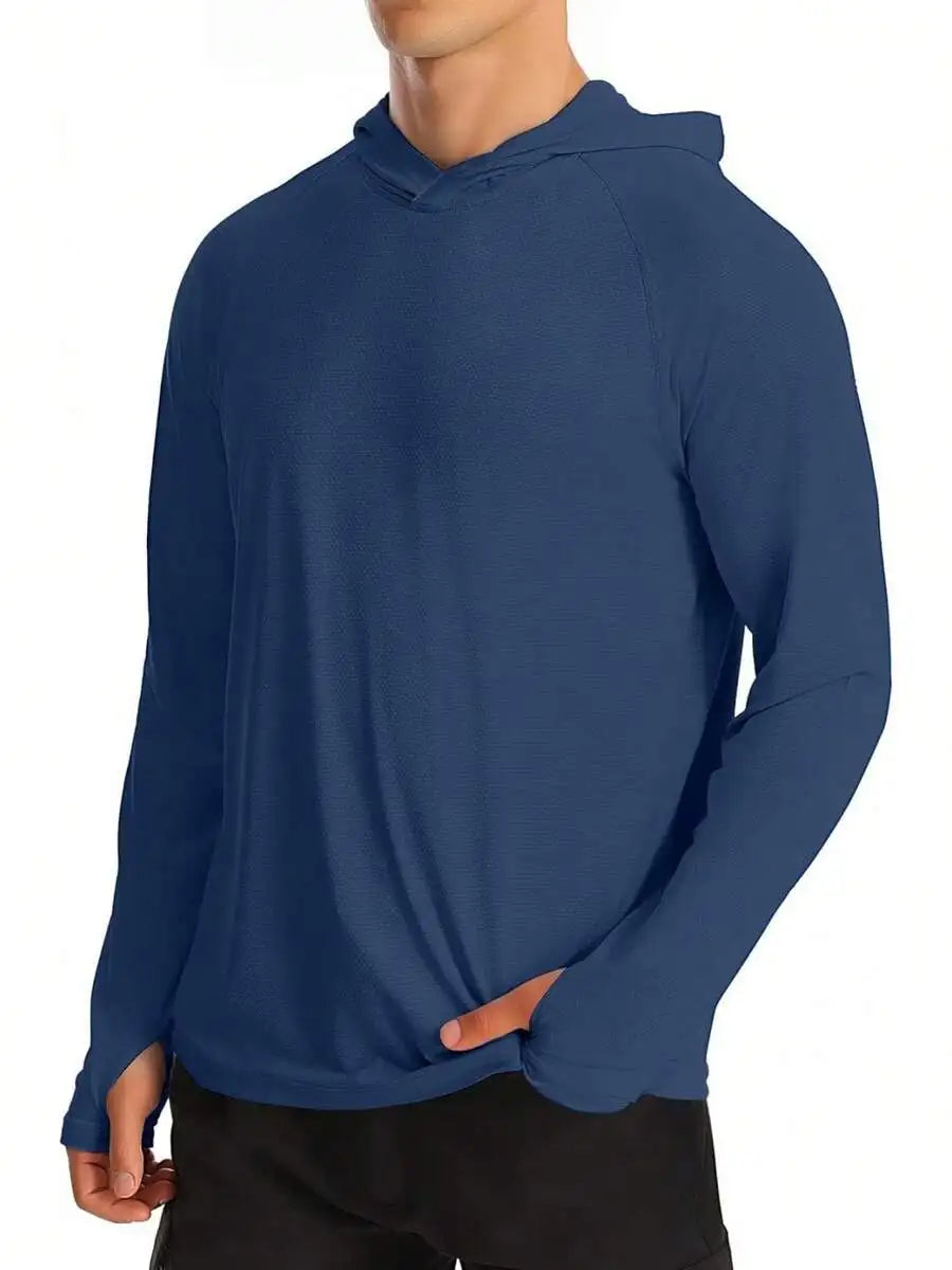 Mens UPF 50+ Long Sleeve Hooded Sun Shirt For Hiking Fishing Running
