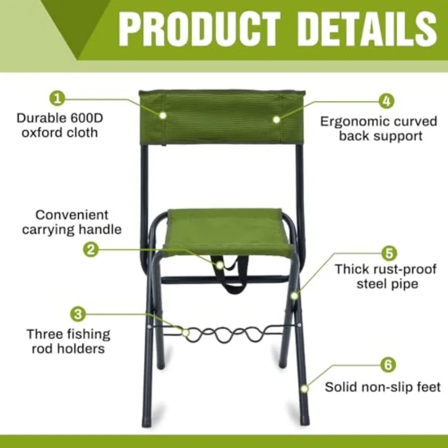 2 Pcs Summer Folding Fishing Chair with Rod Holder Camping Chairs for Adults