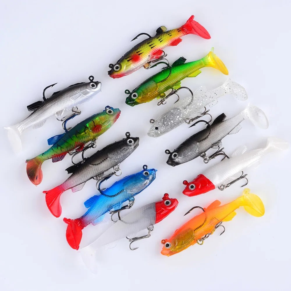 10-Pack Soft Plastic Swimming Swimbaits for Bass & Trout
