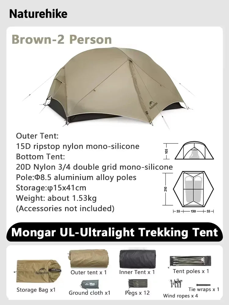 Naturehike Mongar 15D Ultralight Backpacking Tent (1–2 Person)