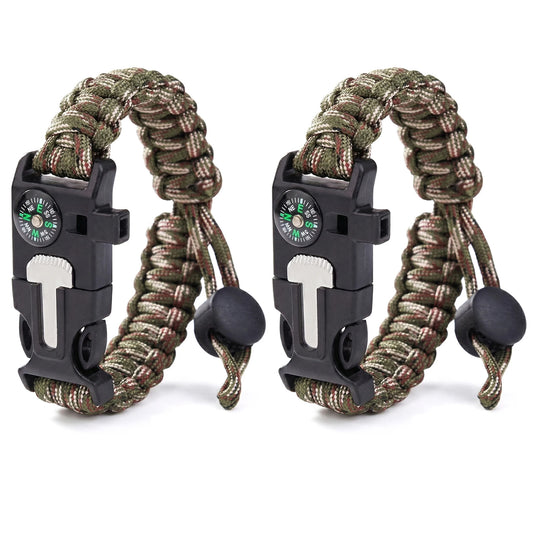 Adjustable Survival Paracord Bracelet with Flint Fire Starter & Compass