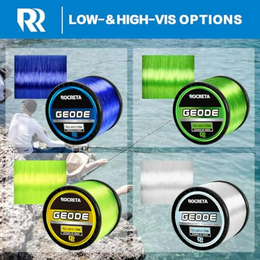 ROCRETA Geode Monofilament Fishing Line - Premium Resistant Nylon Mono Fishing Line 3-100lb - Superior Freshwater Saltwater Mon