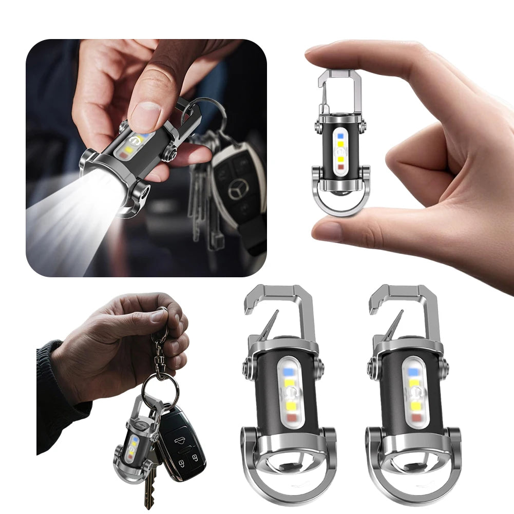 COB LED Keychain Flashlight Multifunctional Ultralight Type-C USB Rechargeable Waterproof
