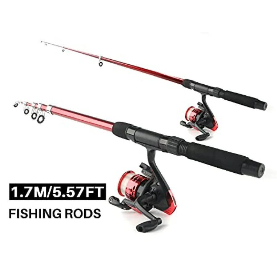 Telescopic Fishing Rod Reel Combo 2pcs 5.9FT/6.89FT Collapsible Fishing Pole Spinning Reel Lures Tackle Bag All-in-one Fishing