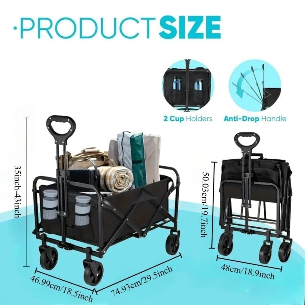 Collapsible Wagon Cart Foldable Beach Wagon with All-Terrain Wheels  Heavy Duty Grocery Cart for Shopping, Beach, Camping