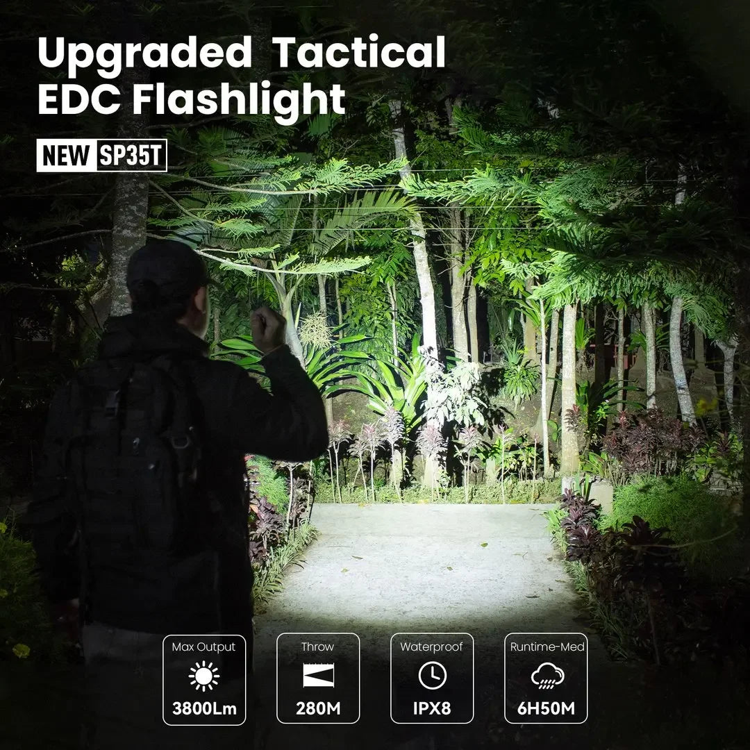 Sofirn SP35T 3800lm Tactical 21700 Flashlight Powerful LED Light USB C Rechargeable Torch with Dual Switch Power Indicator