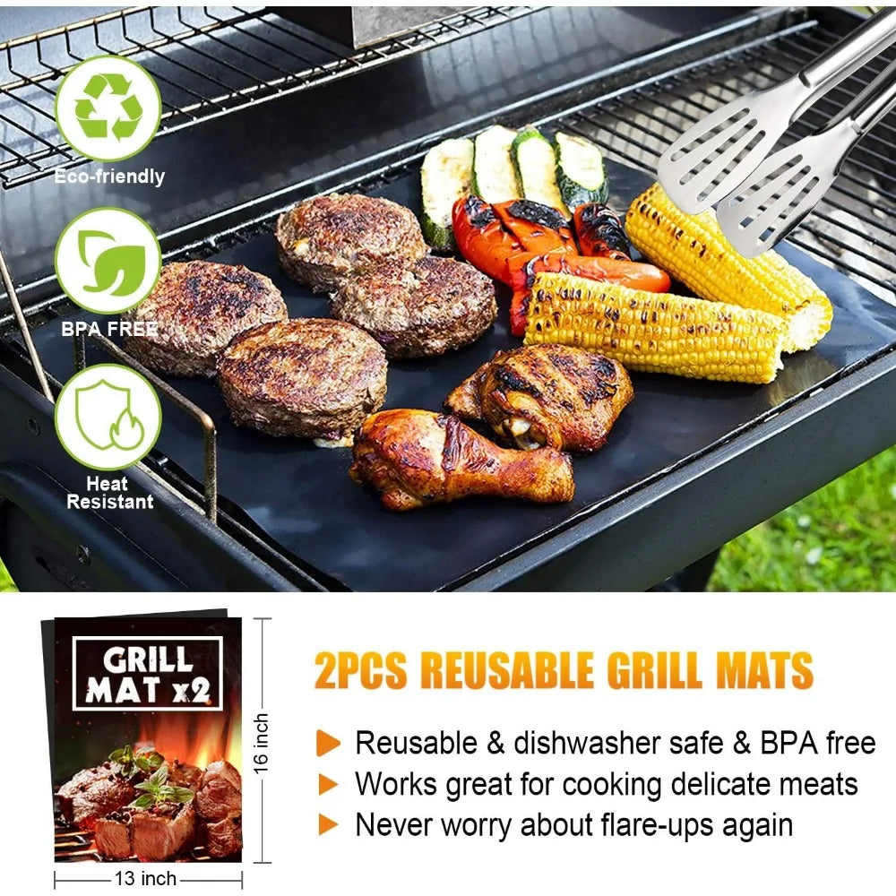 38-Piece Stainless Steel BBQ Tool Set with Thermometer, Grill Mats & Aluminum Case