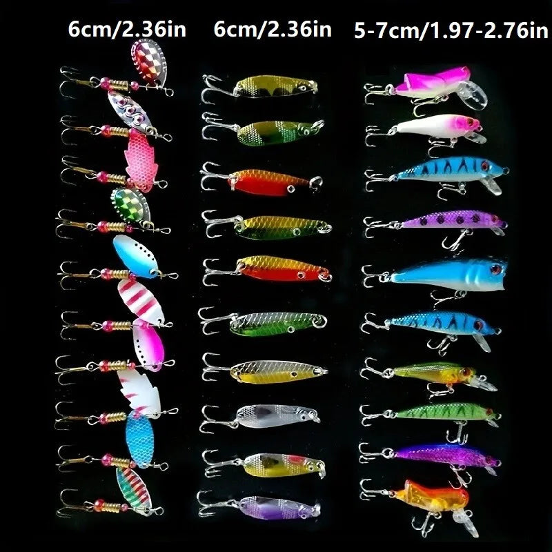 30-Pack Premium ABS Minnow & Iron Spinner Baits Kit