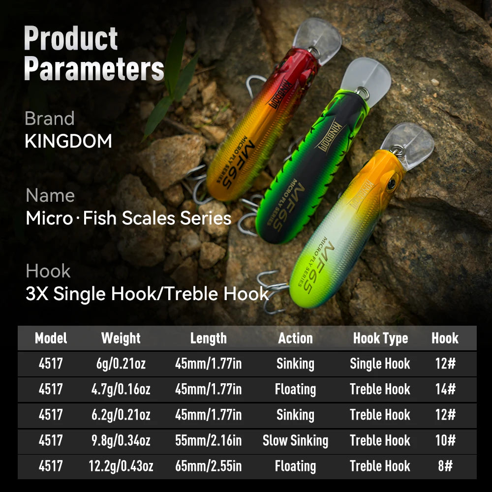 Kingdom 3-Pack Long-Casting Minnow Lures for Seabass & Trout
