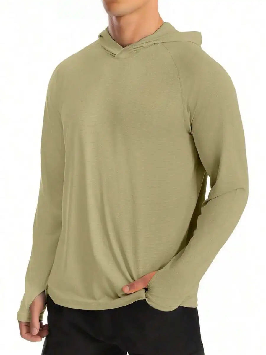 Mens UPF 50+ Long Sleeve Hooded Sun Shirt For Hiking Fishing Running