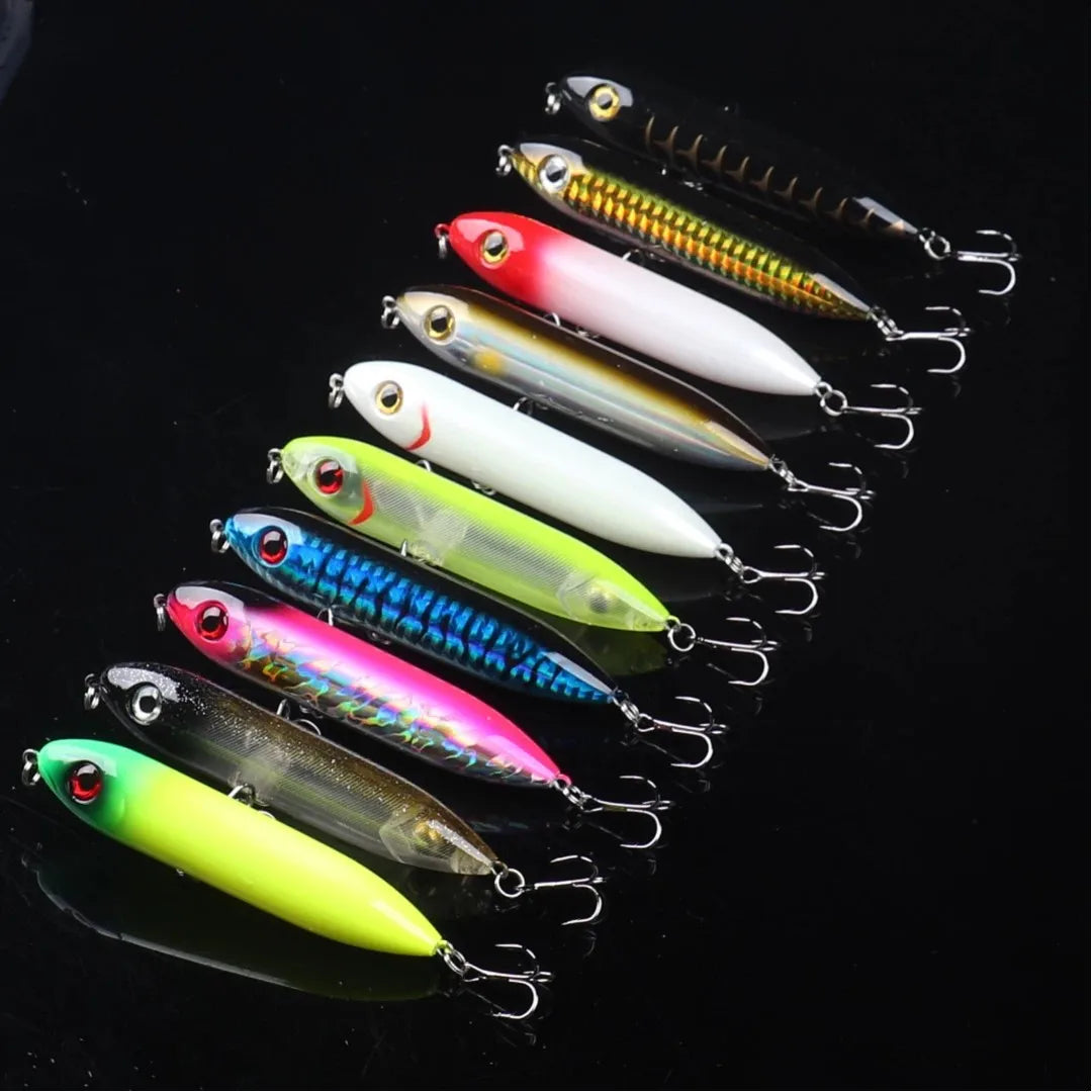 10-Piece Topwater Floating Pencil Lures for Bass, Pike & Catfish