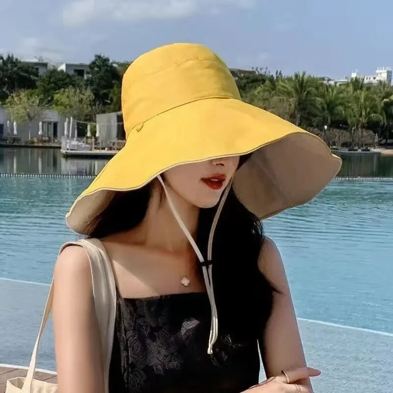 Wide Brim UPF 50+ Sun Hat Women Anti-UV Protection Hiking Fisherman Cap Fold Summer Solid Beach Hat 2023 Double sided Sun hat