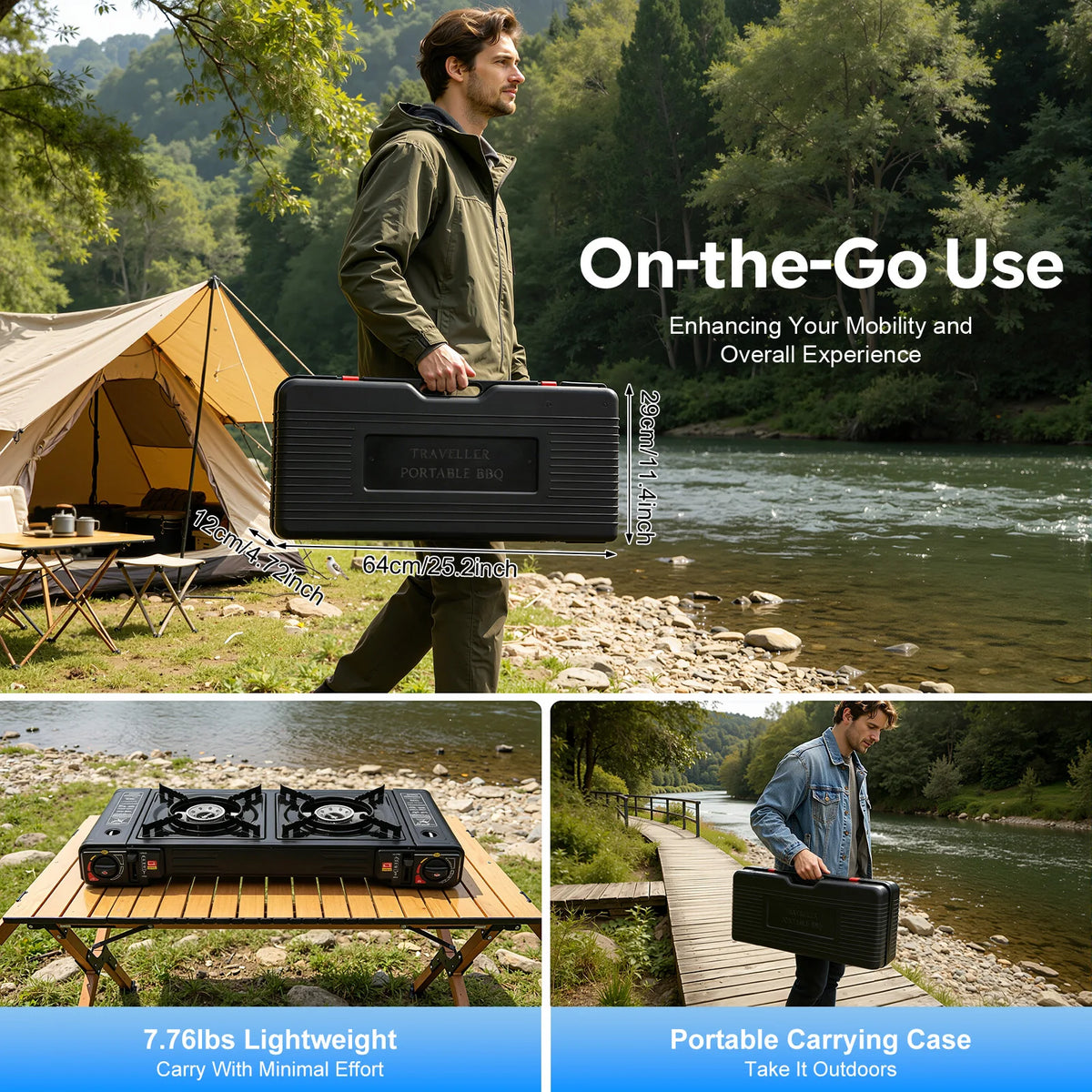 Portable Dual-Burner Propane Camping Stove with Piezo Ignition