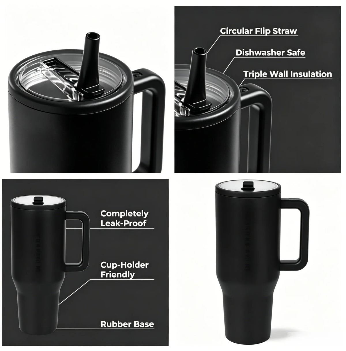 40 oz Insulated Stainless Steel Travel Tumbler with Flip Straw & Handle