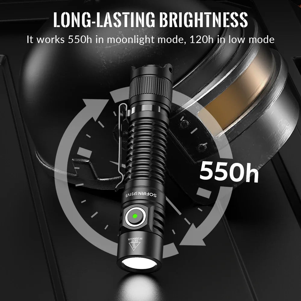 Sofirn SP31 V3.0 Tactica Flashlight with Dual Switch USB C Rechargeable Power Indicator 6000K Torch