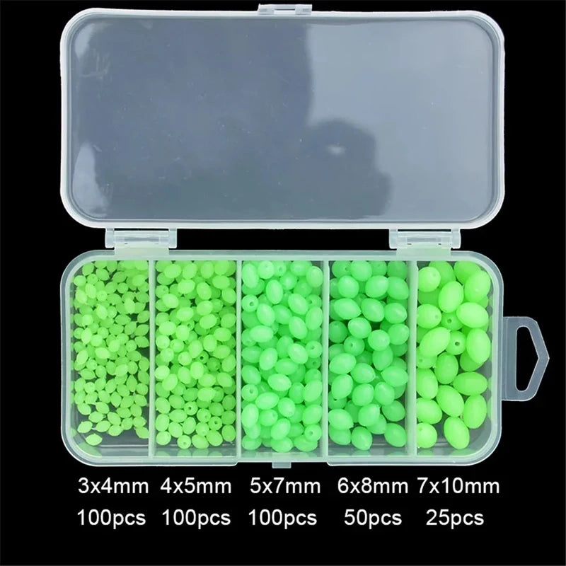 375Pcs/Set Night Luminous Fishing Hard Beads Soft Worms Glow Sea Fishing Lure Bait Floating Float Fishing Tackles Accessories