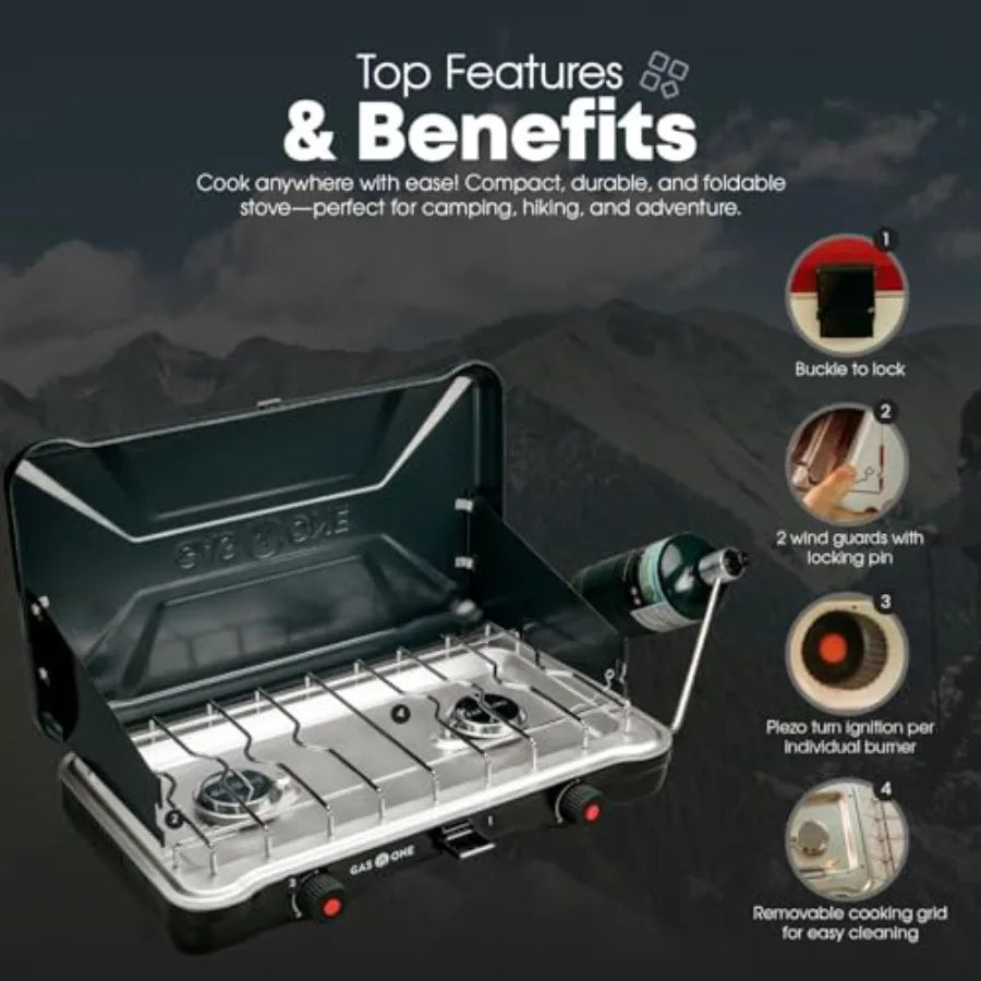 GasOne Portable Camping Stove Double Propane with Auto Twist Turn Ignition 2 Burners