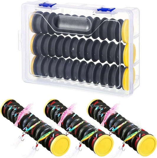 3-Piece Fishing Line Organizer with 12 Slots, Spooler Winder, and Hook Keeper for Tangle-Free Storage