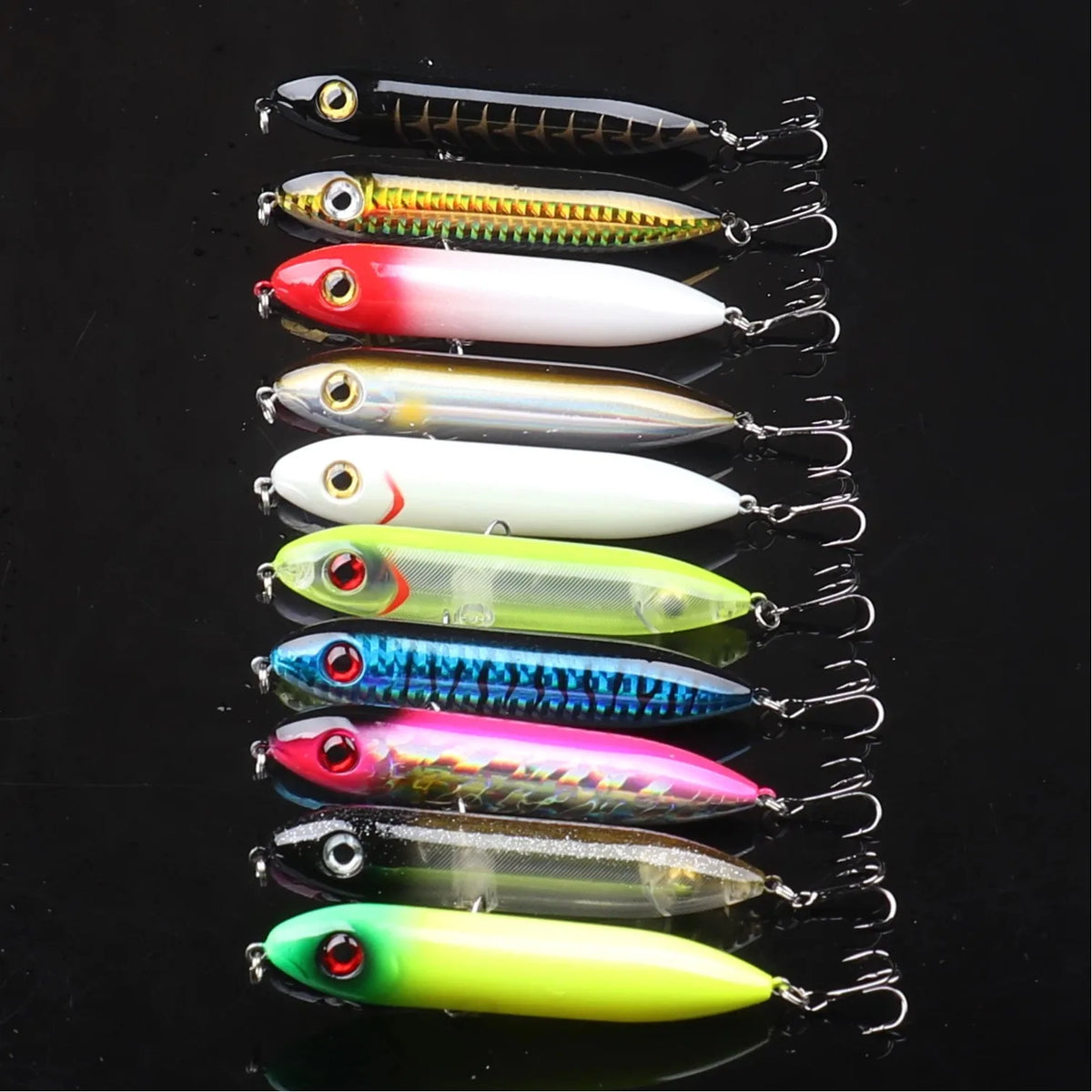 10-Piece Topwater Floating Pencil Lures for Bass, Pike & Catfish