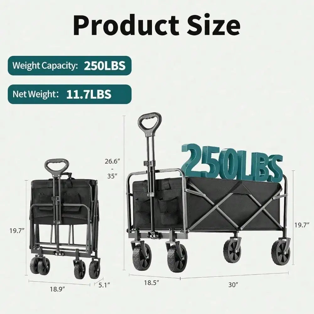 Collapsible Foldable Wagon Cart With All-Terrain Wheels, Heavy Duty Utility Cart For Camping