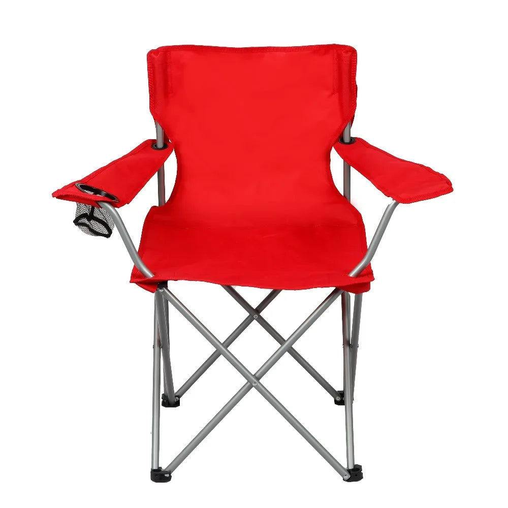 Portable Quad Folding Camping Chair with Mesh Cup Holder (Bright Red)