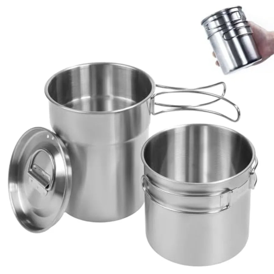 Stainless Steel Camping Pot & Mug Set with Vented Lid