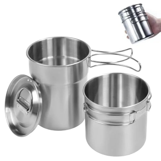 Stainless Steel Camping Pot & Mug Set with Vented Lid
