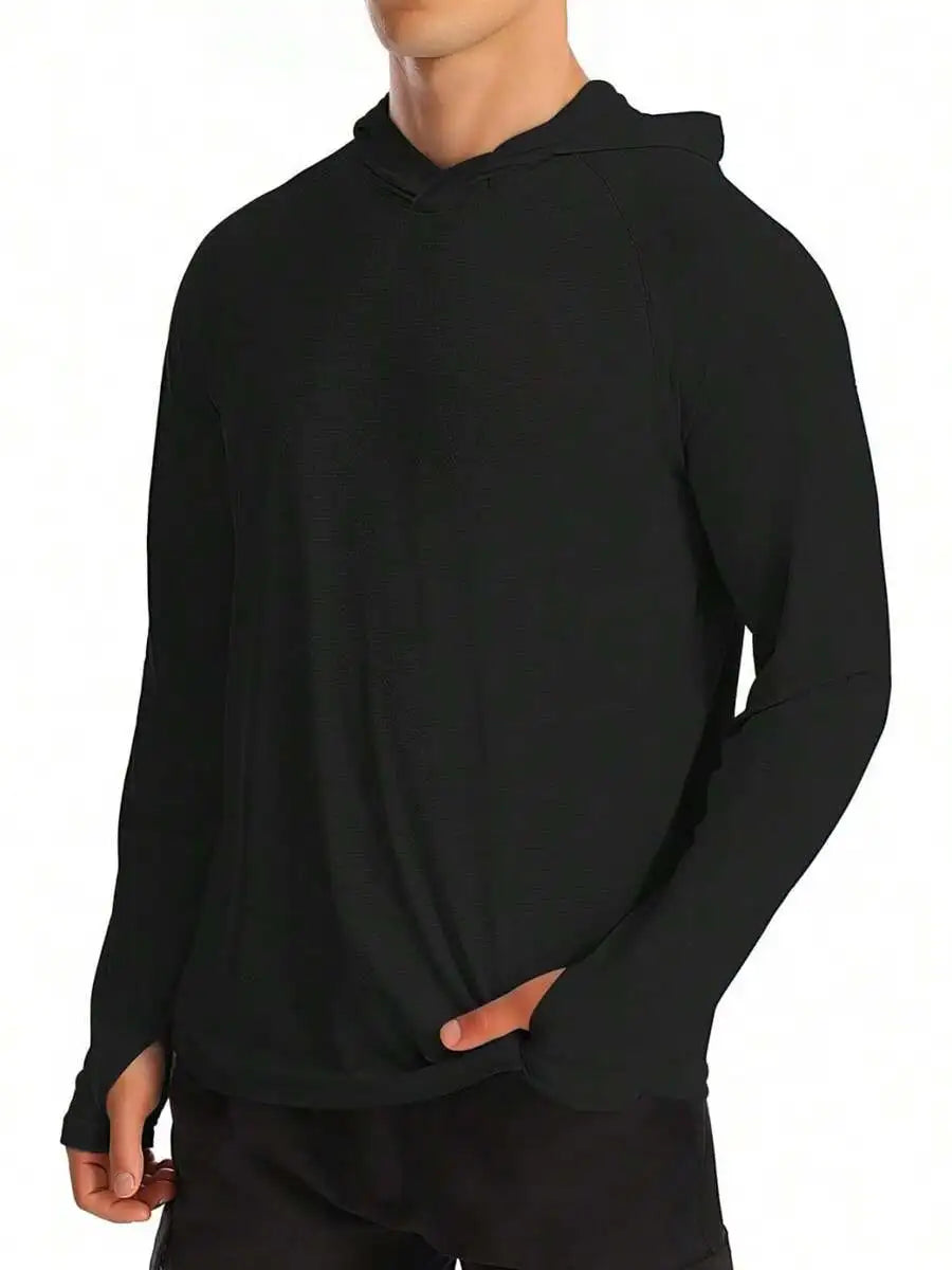 Mens UPF 50+ Long Sleeve Hooded Sun Shirt For Hiking Fishing Running