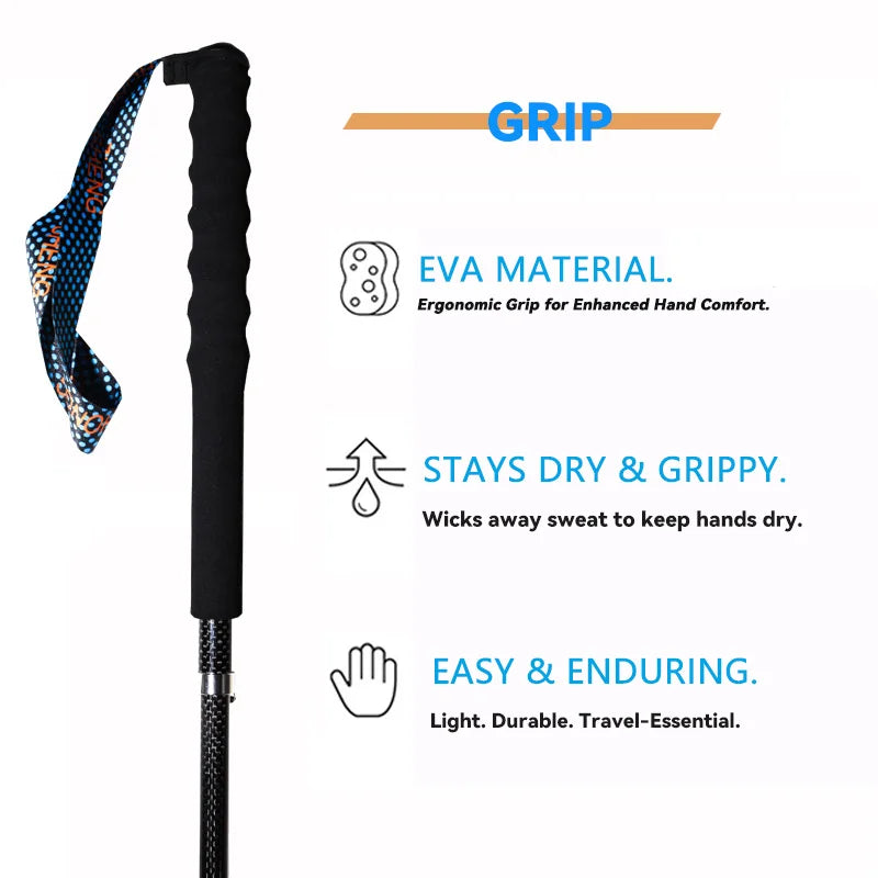 Ultra Light Weight Trekking Poles Folding Hiking Sticks Portable Carbon Fiber Collapsible Nordic Walking Cane Sticks Bags