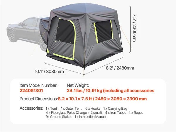 SucceBuy SUV Tent for Camping Waterproof Spacious Double Layer Design Shade Awning