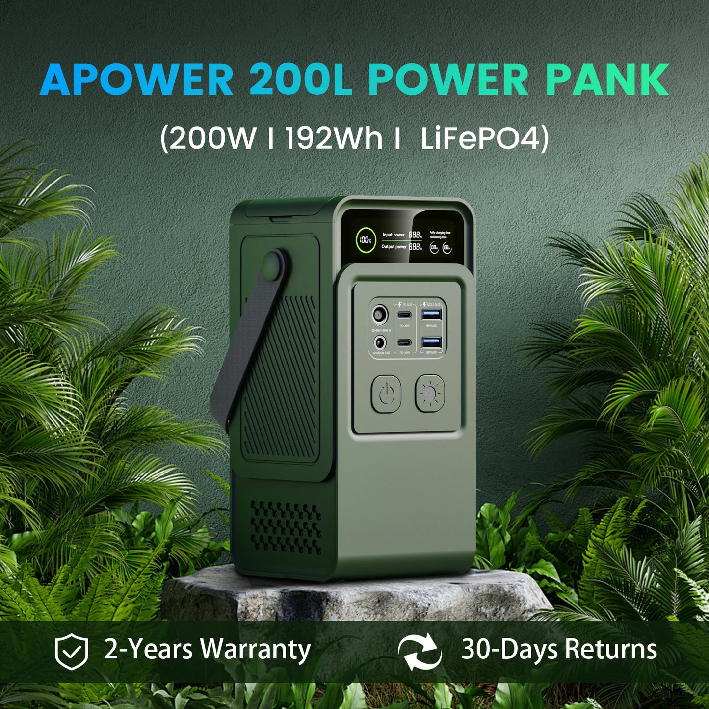 200W Power Station 192Wh Lifepo4 Power Bank 60000mAh Portable Charger Battery Emergency Power USB TYPE-C Port