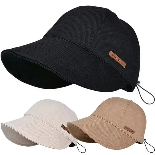 Women's Foldable Sunhat Summer Outdoor Beach Fisherman Hat Sunscreen UV Protection Cap Adjustable Cotton Wide Brim Bucket Caps