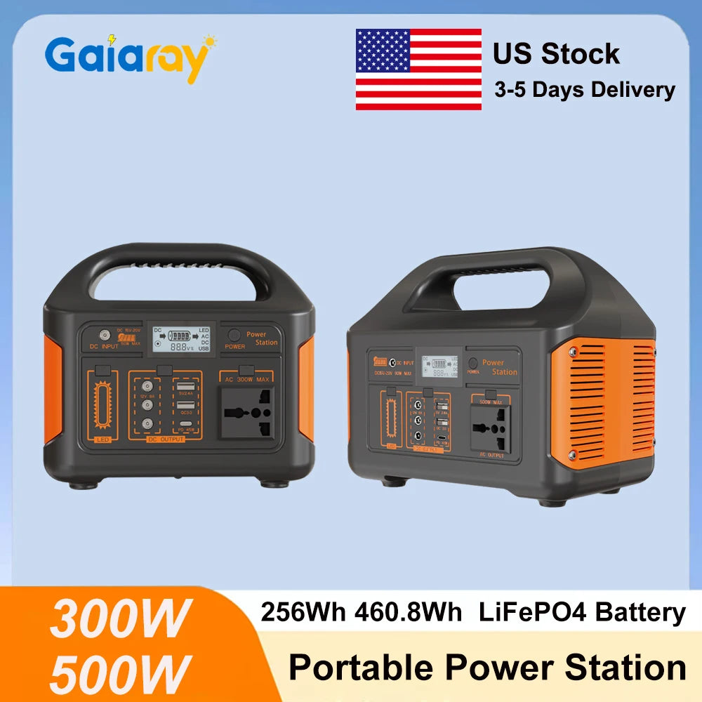 Gaiaray 500W/300W Portable Power Station with LiFePO4 Battery & Solar Generator